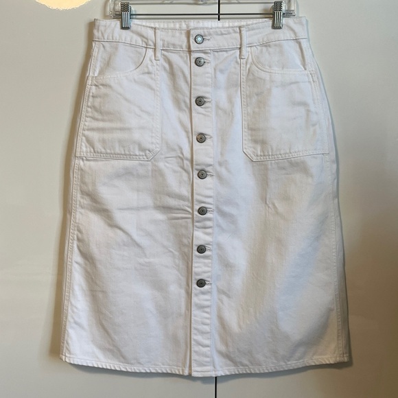 White Button-Down A-Line Denim Skirt, Size 8 - Picture 1 of 8